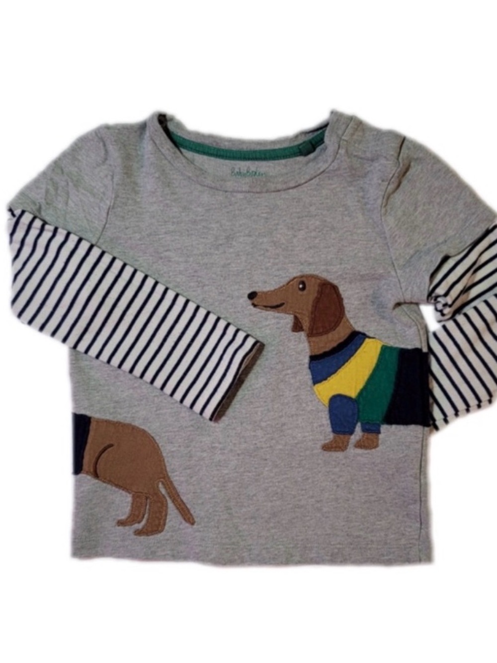 Baby Boden Gray Long-Sleeve Tee with Dachshund Appliqué